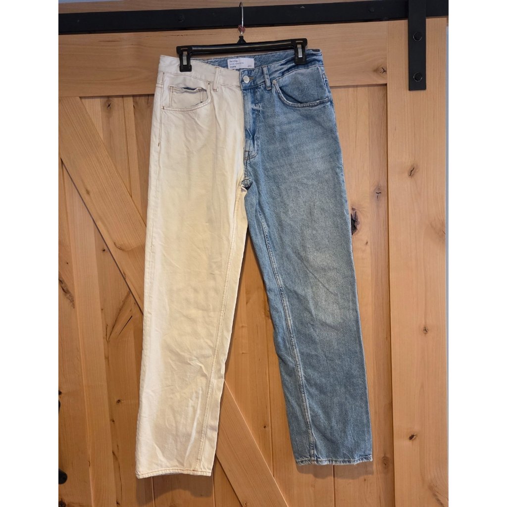 Bershka Men's 30x30 Jeans Colorblock 2 Tone Blue White Splice